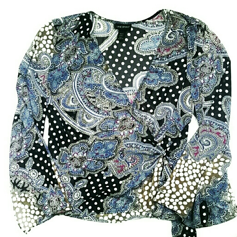 Lane Bryant Floral Blouse 18 / 20 Boho Polka Dots